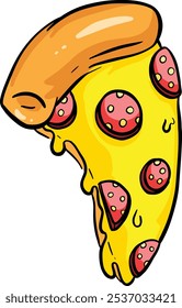 Chartoon Pizza Personagem Queijo e Pepperoni Slice Illustration