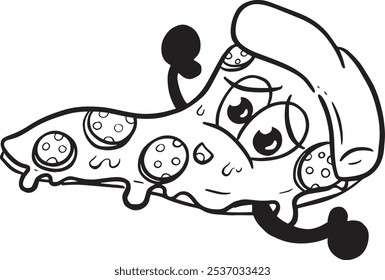 Chartoon Pizza Personagem Queijo e Pepperoni Slice Illustration