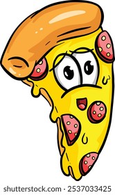 Chartoon Pizza Personagem Queijo e Pepperoni Slice Illustration