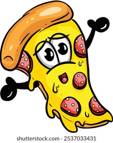 Chartoon Pizza Personagem Queijo e Pepperoni Slice Illustration