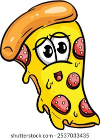 Chartoon Pizza Personagem Queijo e Pepperoni Slice Illustration