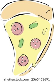 Cartoon Pizza Character Cheese and Pepperoni Slice Illustration