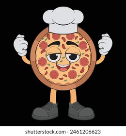 Cartoon pizza character. Happy pizzeria mascot character. Vector coloring page.

