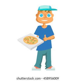 cartoon pizza delivery guy flat design. Vector illustration