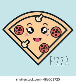 cartoon pizza facial expression isolated icon design