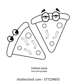 Cartoon pizza -food coloring drawing pages vector
