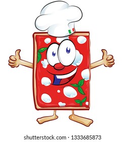 Cartoon pizza margherita giving thumb up with hat
