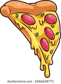 cartoon pizza with melted cheese dripping down
