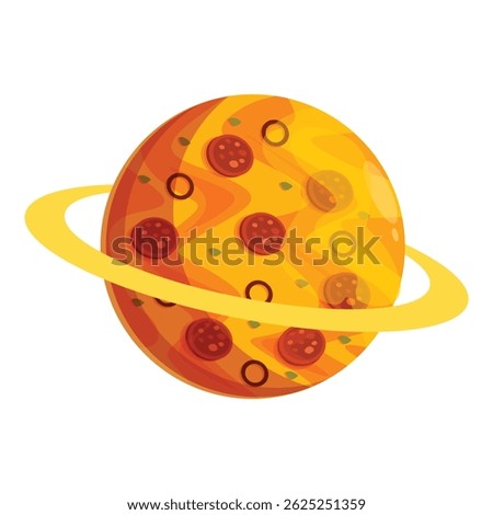 Cartoon pizza planet rotating in space, a fun and quirky illustration perfect for food and space themed projects