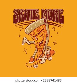 Cartoon Pizza Skateboarding on the sky