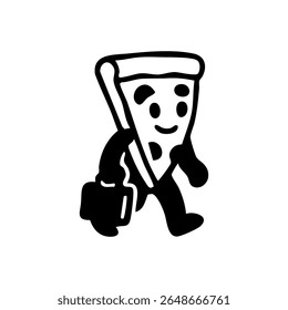 A cartoon pizza slice, anthropomorphized, walking with a briefcase