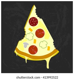 Cartoon pizza slice with a bite in some places