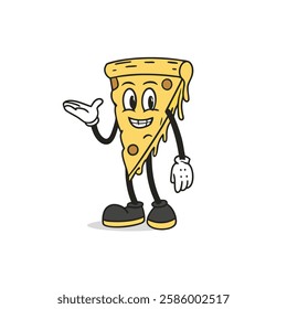 Cartoon Pizza Slice Character with Finger Pointing Gesture