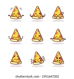 Cartoon pizza slice illustration set.