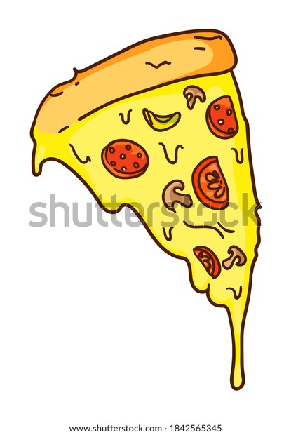 Cartoon Pizza Slice Melted Cheese Isolated Stock Vector (Royalty Free ...