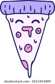 cartoon of a pizza slice with melting cheese in bright neon color