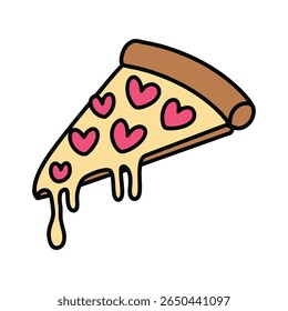 Cartoon Pizza Slice with Melty Cheese and Pink Hearts
