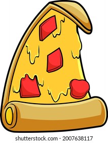 Cartoon Pizza Slice With Salami. Vector Hand Drawn Illustration Isolated On Transparent Background