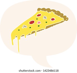 Cartoon-Pizzaseil mit Sprachblase im Retro-Stil