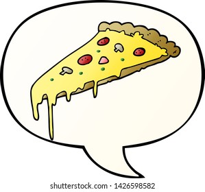 rebanada de pizza de dibujos animados con burbuja de habla en un estilo de gradiente suave