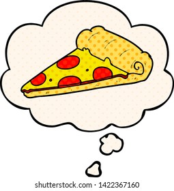 rebanada de pizza de dibujos animados con burbuja de pensamientos al estilo de un libro de historietas