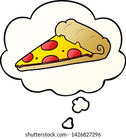 cartoon pizza slice with thought bubble in smooth gradient style