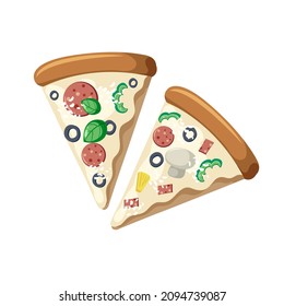 Cartoon Pizza slices. Vector Illustration.