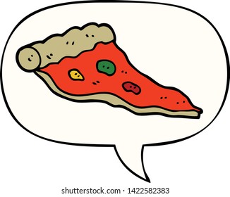 cartoon pizza with speech bubble