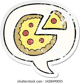 cartoon pizza with speech bubble distressed distressed old sticker