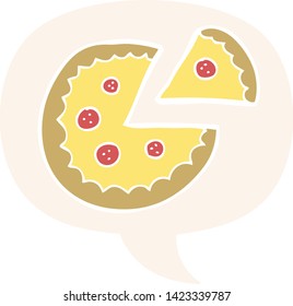 pizza de caricatura con burbuja de habla al estilo retro