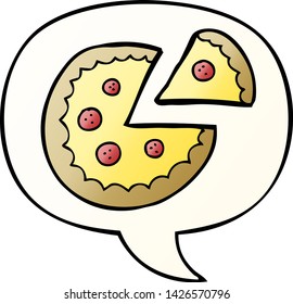 pizza de dibujos animados con burbuja de habla en un estilo de gradiente suave
