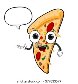 Cartoon Pizza With Text, a hand drawn vector illustration of a slice of pizza with text.