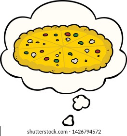 cartoon pizza with thought bubble