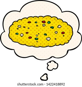 cartoon pizza with thought bubble in comic book style