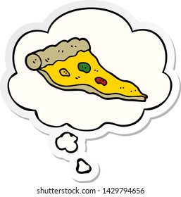 pizza de caricatura con burbuja de pensamiento como pegatina impresa