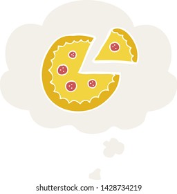 pizza de dibujos animados con burbuja de ideas al estilo retro