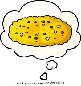 cartoon pizza with thought bubble in smooth gradient style