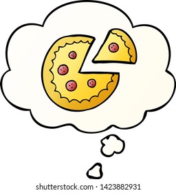cartoon pizza with thought bubble in smooth gradient style