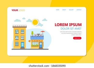 Cartoon pizzeria. Vector flat illustration. Cartoon colorful vector illustration.