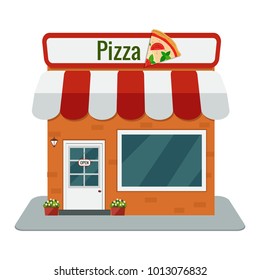 Cartoon pizzeria. Vector illustration. Flat design.