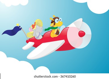 Cartoon Plane with animals