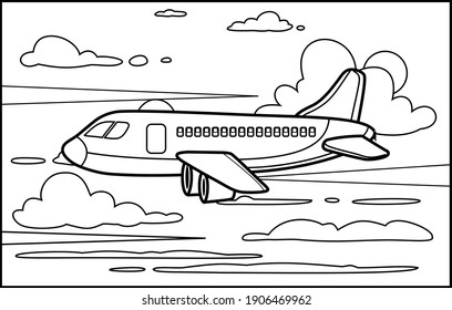 Cartoon plane on sky. Vector clip art illustration children book