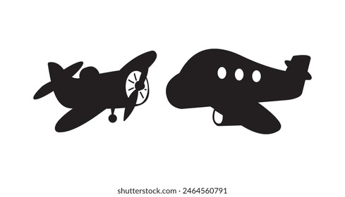 cartoon plane silhouette isolated white background