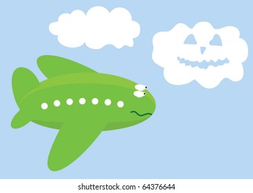 Cartoon plane and smiling cloud