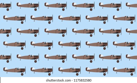 Cartoon planes seamless vector pattern brown