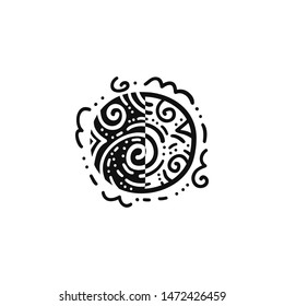 Cartoon planet. Doodle kid vector illustration isolated on white background. Black and white space modern icon. Nursery childish design in minimalistic style.