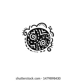 Cartoon planet. Doodle kid vector illustration isolated on white background. Black and white space modern icon. Nursery childish design in minimalistic style.