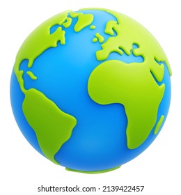 Cartoon planet Earth 3d vector icon on white background. Earth day or environment conservation concept. Save green planet concept