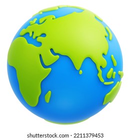 Cartoon planet Earth 3d vector icon on white background. Earth day or environment conservation concept. Save green planet concept