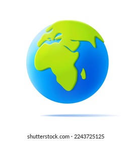 Cartoon planet Earth 3d vector icon on white background. Earth day or environment conservation concept